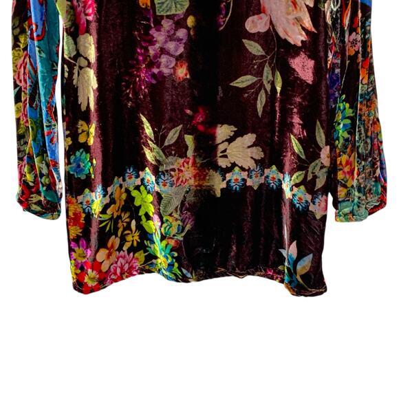 Johnny Was S Dark Floral Velvet Tunic Top Silk Blend Boho Lagenlook Winter - Picture 5 of 8